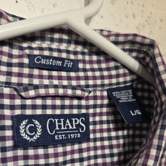 Chaps Ralph Lauren Men's Purple, Black & White Checkered Button Down Shirt (L) - Picture 2 of 4